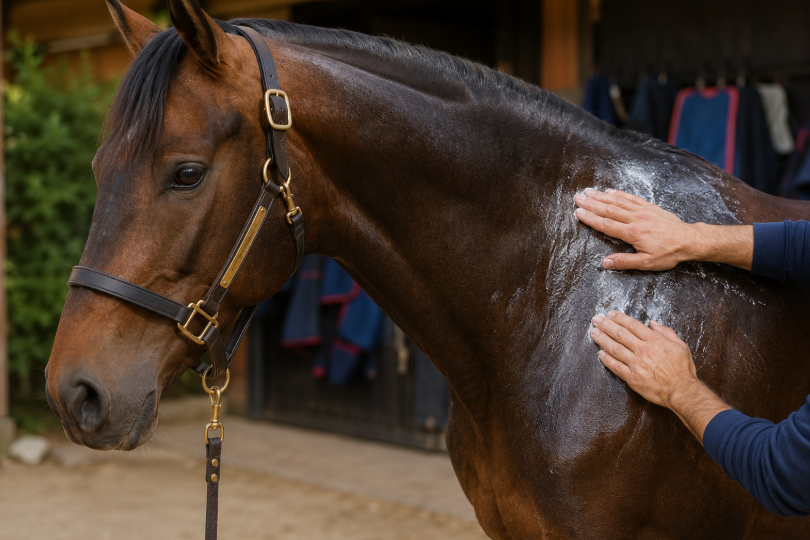 Fisioterapia y masaje en un caballo de alta competición